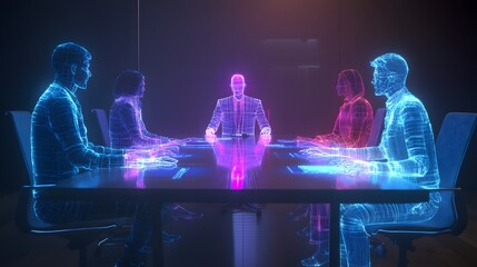 Remote Team Meeting with Holographic Presenter and Participants