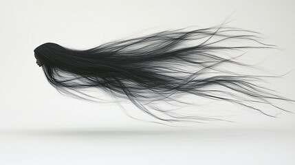 Long black hair flowing, studio shot, white background, beauty