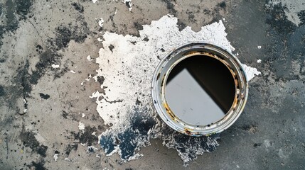 Paint Can on a Damaged Concrete Surface