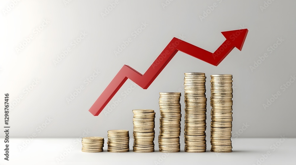 Aufkleber conceptual depicting financial prosperity and business growth featuring neatly stacked gold coin pil