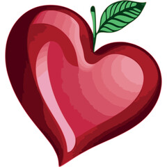 A heart shape designed in glossy deep cherry red, with a small green leaf accent