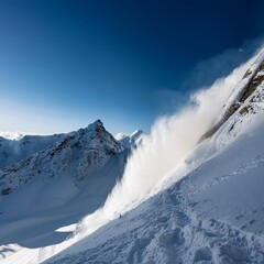 awe-inspiring spectacle of nature in motion is captured in breathtaking drama of an avalanche descending a mountain slope, with majestic peaks and turbulent snow