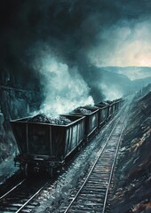 Fototapeta premium Industrial Coal Wagon on Rail Tracks Usage for Freight Transportation and Shipping Purposes