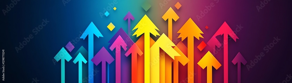 Poster abstract design featuring colorful arrows converging towards the center, symbolizing resource integr