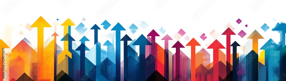 Poster abstract design featuring colorful arrows converging towards the center, symbolizing resource integr