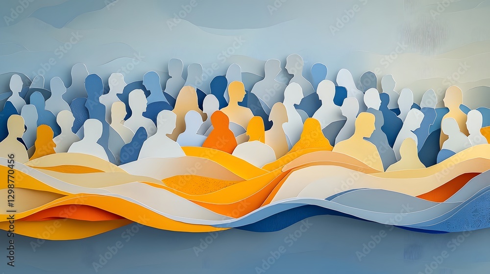 Leinwandbilder stunning paper cut depicting an interconnected crowd of diverse figures each with distinct contours 