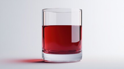 Empty glass of red liquid on white background