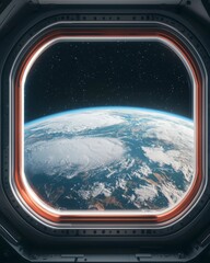 View from Spacecraft Window Observing Earth and Cosmic Expanses