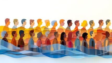 Meticulously crafted paper cutout featuring a crowd of detailed silhouette figures symbolizing unity within a harmonious society