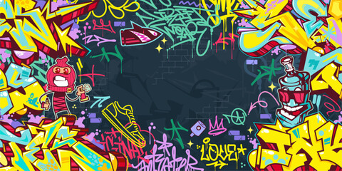 Funky Abstract Colorful Urban Street Art Graffiti Style Vector Illustration Background Template
