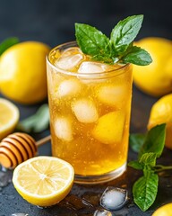 Refreshing Iced Honey Lemon Beverage with Fresh Mint Garnish