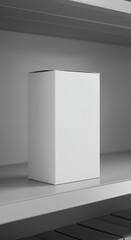 Blank White Box on a Shelf: Minimalist Product Packaging Mockup