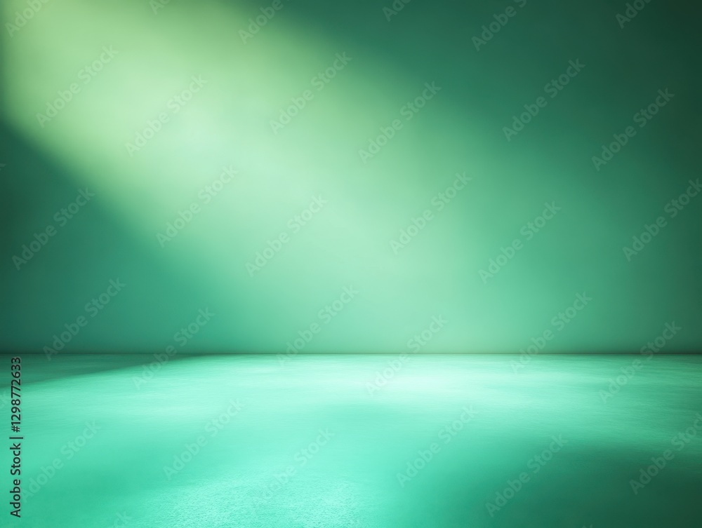 Poster serene abstract background with soft light and shadows in a minimalistic space featuring a green tex