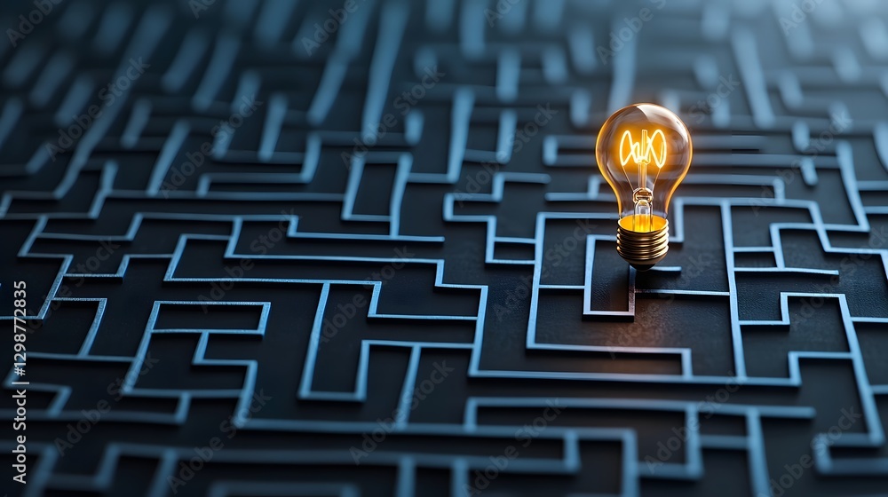 Aufkleber A glowing light bulb shines brightly within the intricate pathways of a maze symbolizing the process of solving complex problems and generating innovative ideas