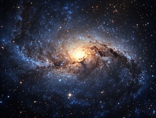Fototapeta premium A spiral galaxy with a bright core and swirling arms filled with blue and white stars and dust
