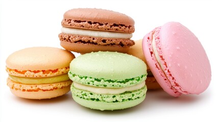 Colorful Pastel Macarons on White Background