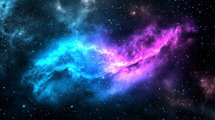 Fototapeta premium Cosmic Nebula Blue and Purple Glowing Gas Clouds in Dark Space