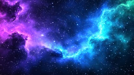 Cosmic Nebula Glowing Purple and Blue Gas Clouds in Dark Space