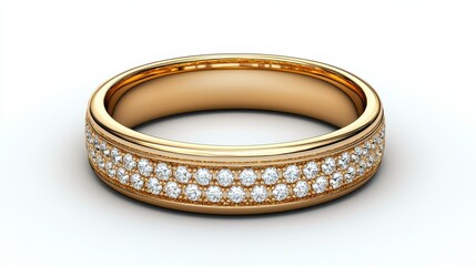 Elegant Gold Wedding Band with Diamond Accents on White Background