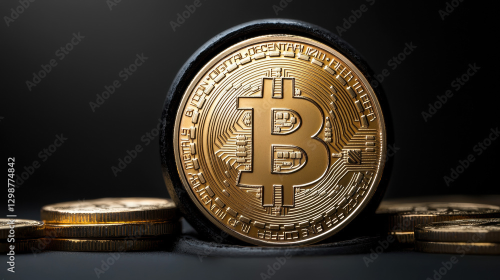 Poster bitcoin crash, crypto price drop sell-off. bitcoin coin on a dark background with additional coins v