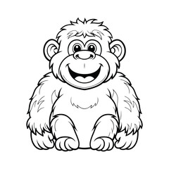 Cartoon Monkey Line Drawing - Cute Black and White Illustration
