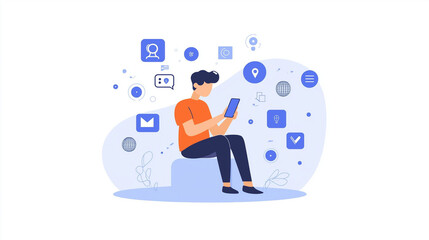 スマートフォンを使うビジネスパーソンのイラスト | デジタルツールで作業
Illustration of Business Person Using Smartphone | Working with Digital Tools