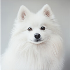 Obraz premium White pretty spitz dog, grey background