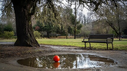 red ball in the city park