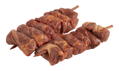 Fresh BBQ Pork Skewers cut out isolated transparent background