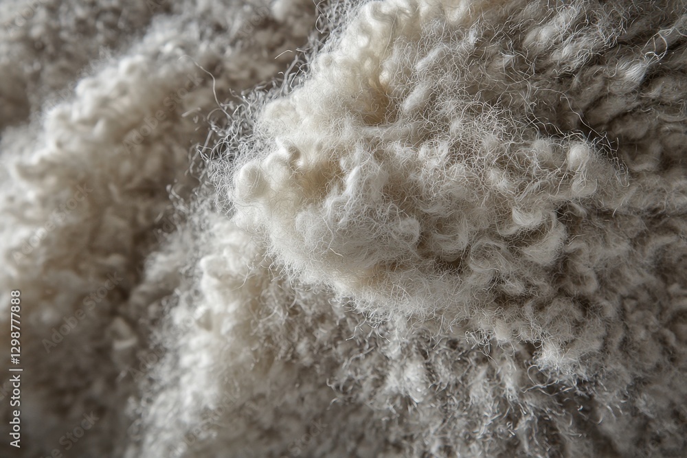 Poster extreme close-up of sheep's wool texture showcasing the soft and fluffy fibers in shades of white an