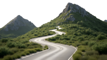 Curvy mountain road with greenery, cut out