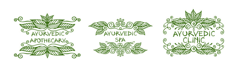 Set of 3 Authentic Ayurvedic Logos in Vector