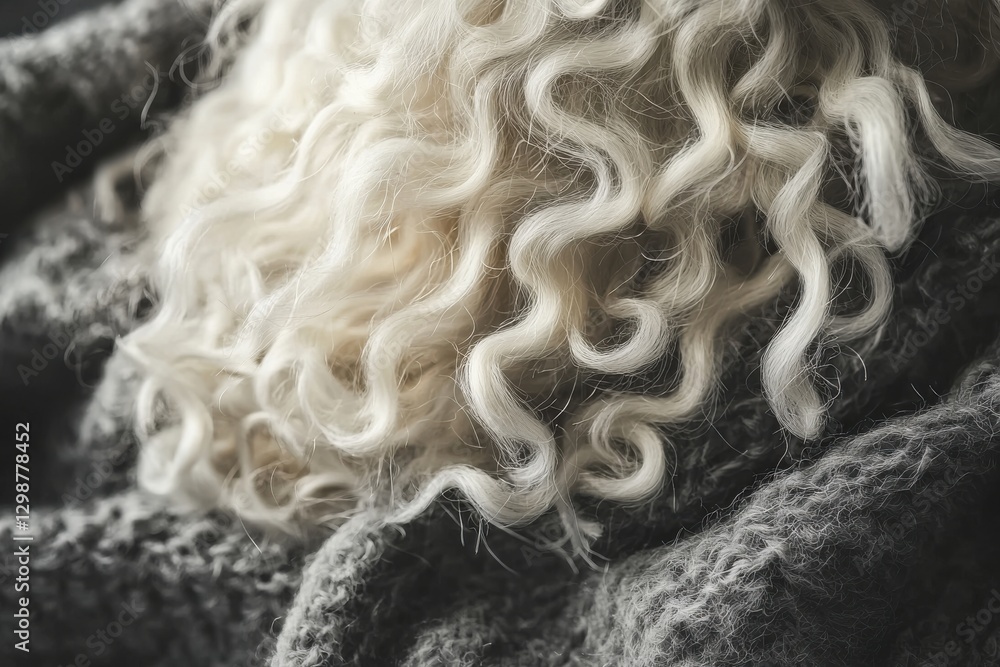 Poster an abstract close-up showcasing the soft texture of wool and a knitted pattern, creating a warm and 