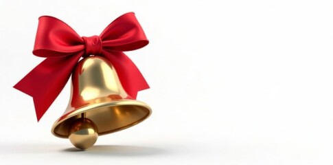 Christmas Bell with Red Ribbon Isolated on White Background, Simple Ornament, Red and Green Color Scheme