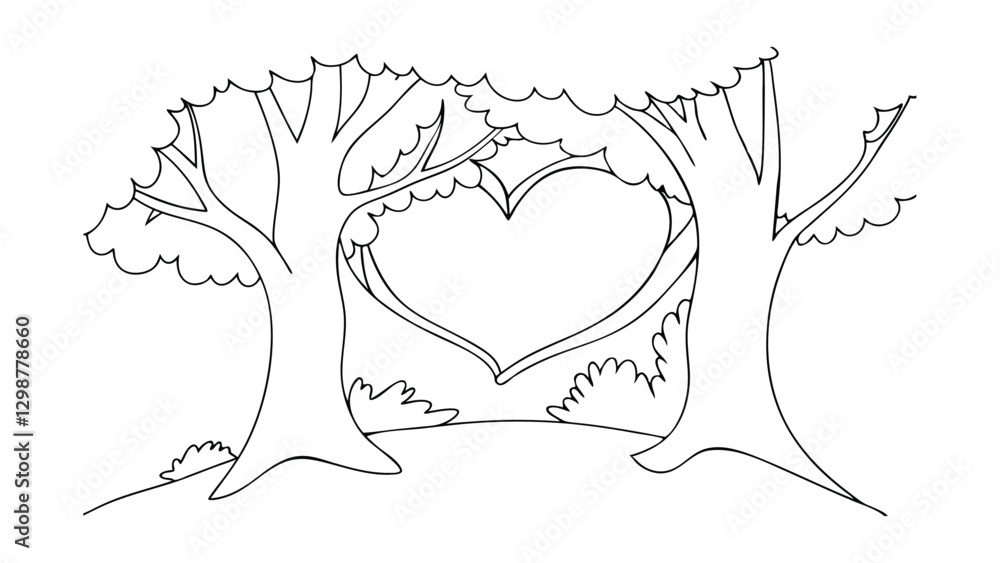 Aufkleber line drawing of two trees creating a heart shape between their branches. simple, romantic image symb