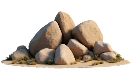 Set of massive boulders in a dry desert landscape, cut out