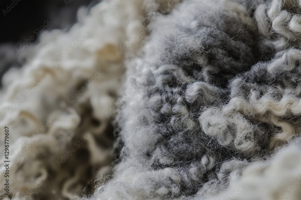 Poster a close-up shot showcasing the intricate textures and patterns of raw sheep's wool fibers, highlight