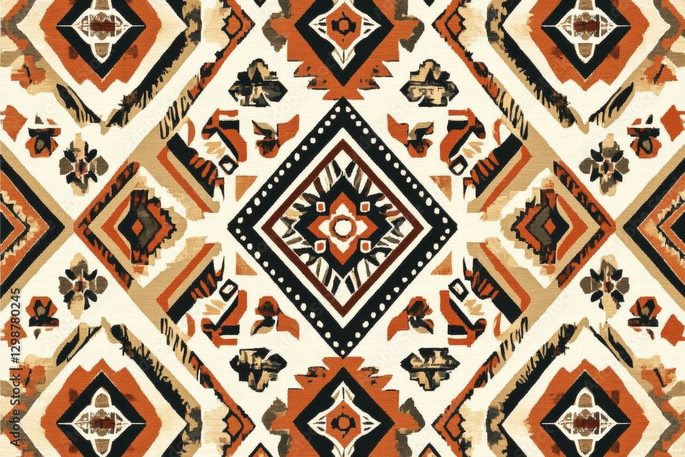 Aufkleber Colorful geometric pattern featuring traditional designs in warm tones on fabric. Generative AI
