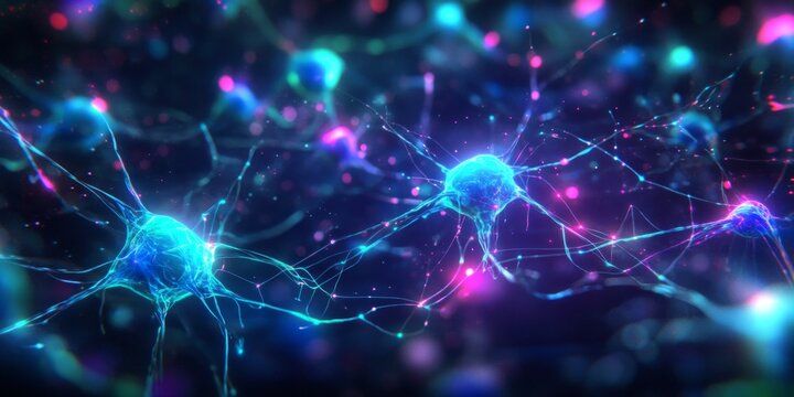 Neural network synapses in glowing biological network