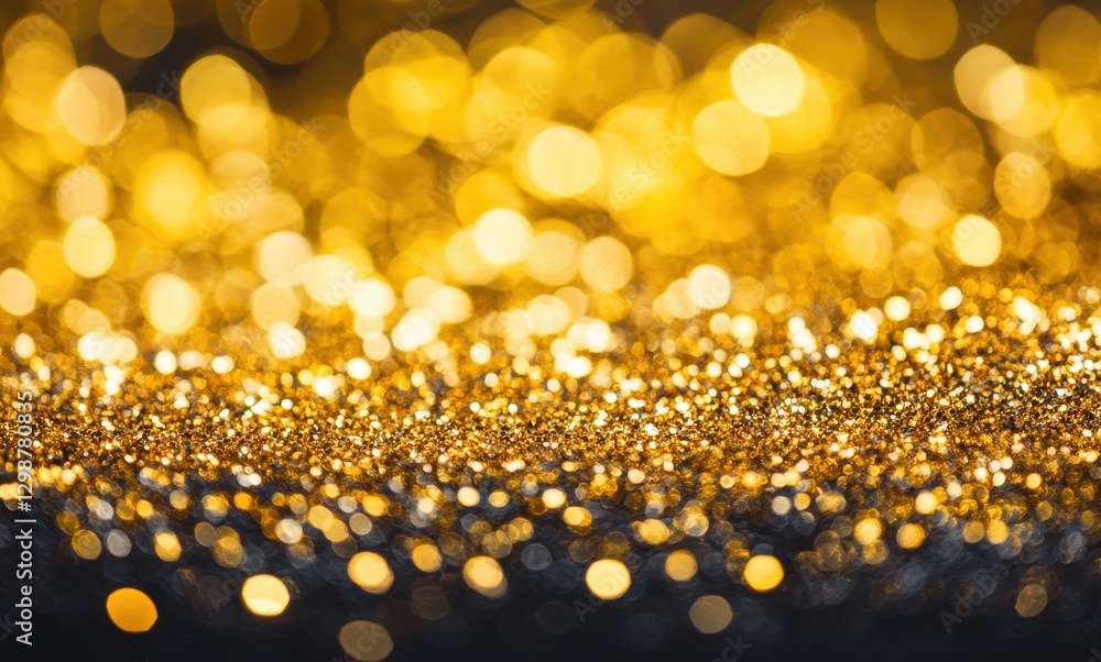 Poster shimmering golden glitter background with soft bokeh effect creating an elegant and festive atmosphe