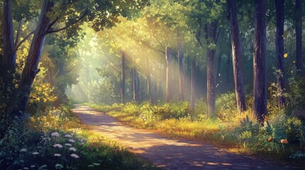 Obraz premium sunlit forest path