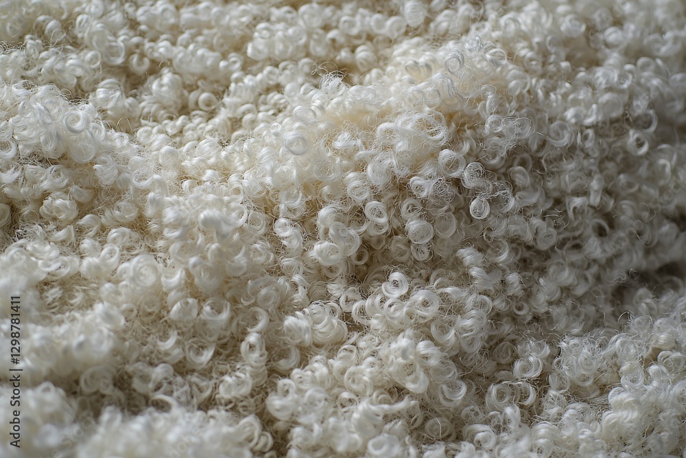 Aufkleber a close-up detailed texture shot of off-white curly sheep wool, showing the softness and intricate p
