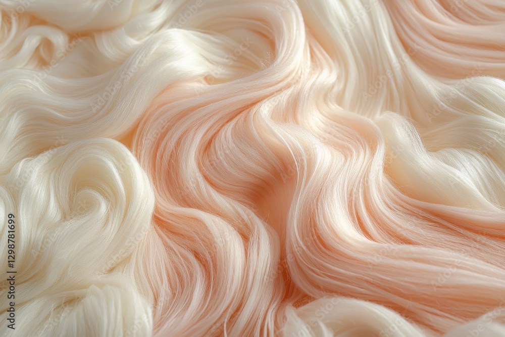 Poster abstract close-up of flowing peach and cream colored silk threads creating a soft and elegant textur