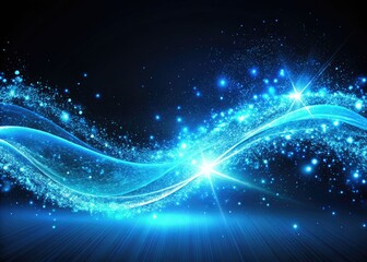 Fototapeta premium Abstract sci-fi art: vibrant blue energy waves shimmer, particles glow against a dark backdrop, dynamic and futuristic.