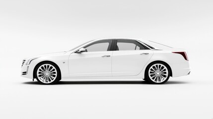 Fototapeta premium White luxury sedan, side view, studio shot, clean background, automotive advertising