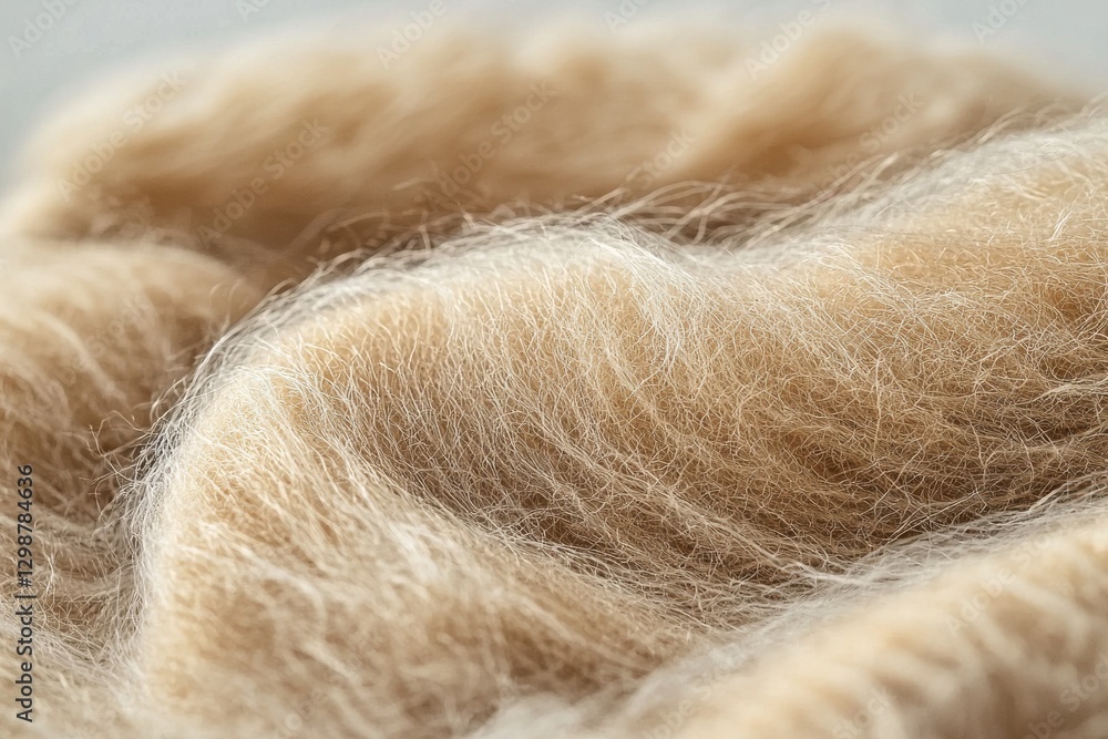 Poster a highly detailed macro shot of soft, light brown natural fibers, creating a warm and inviting textu