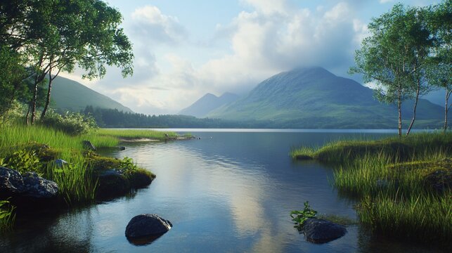 Breathtaking Lough Inagh Lake Landscape in Connemara Ireland - Ideal for Travel Blogs and Brochures