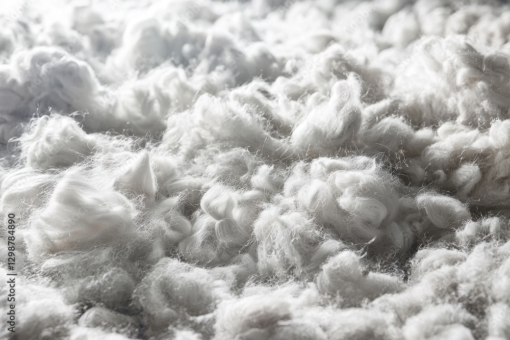 Aufkleber a close-up view of fluffy white fiber material, resembling cotton or wool, creating a soft and textu