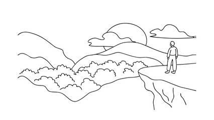 Solitary Figure Contemplates Sunset Over Majestic Mountain Valley