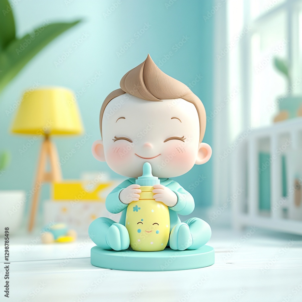 Poster sweet baby boy sitting on a table with a curious expression capturing the essence of childhood in a 